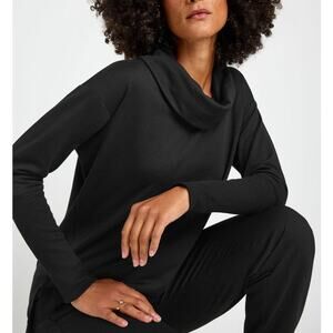 Splendid Waffle Knit Cowl Neck Tunic Top Long Sleeve Size XS Black Quiet Luxury